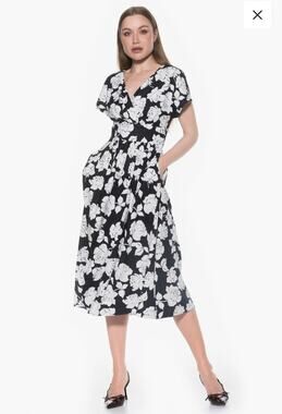 Alexia Admor Black White Floral Midi Dress Size 10 Garden Party Fall Dress